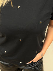 SILVER HEARTS BLACK T-SHIRT