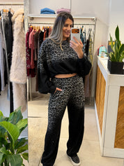 LEOPARD CRUSH LOUNGEWEAR BLACK SET