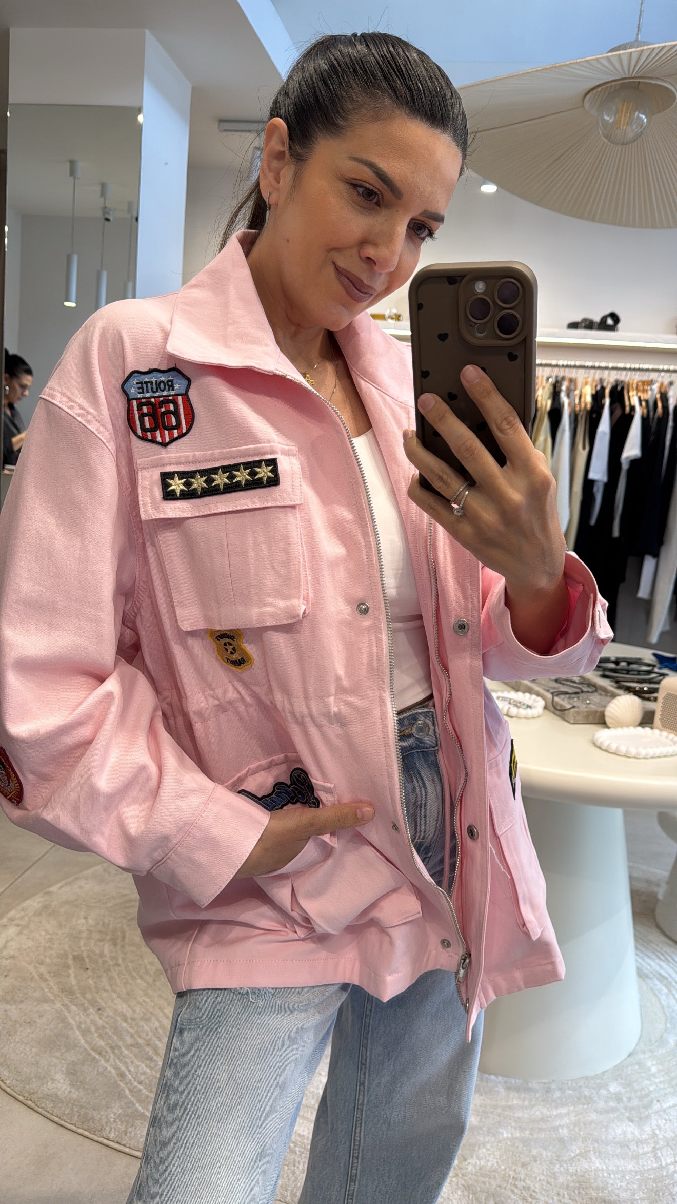 UTILITY DENIM PATCH JACKET  PINK