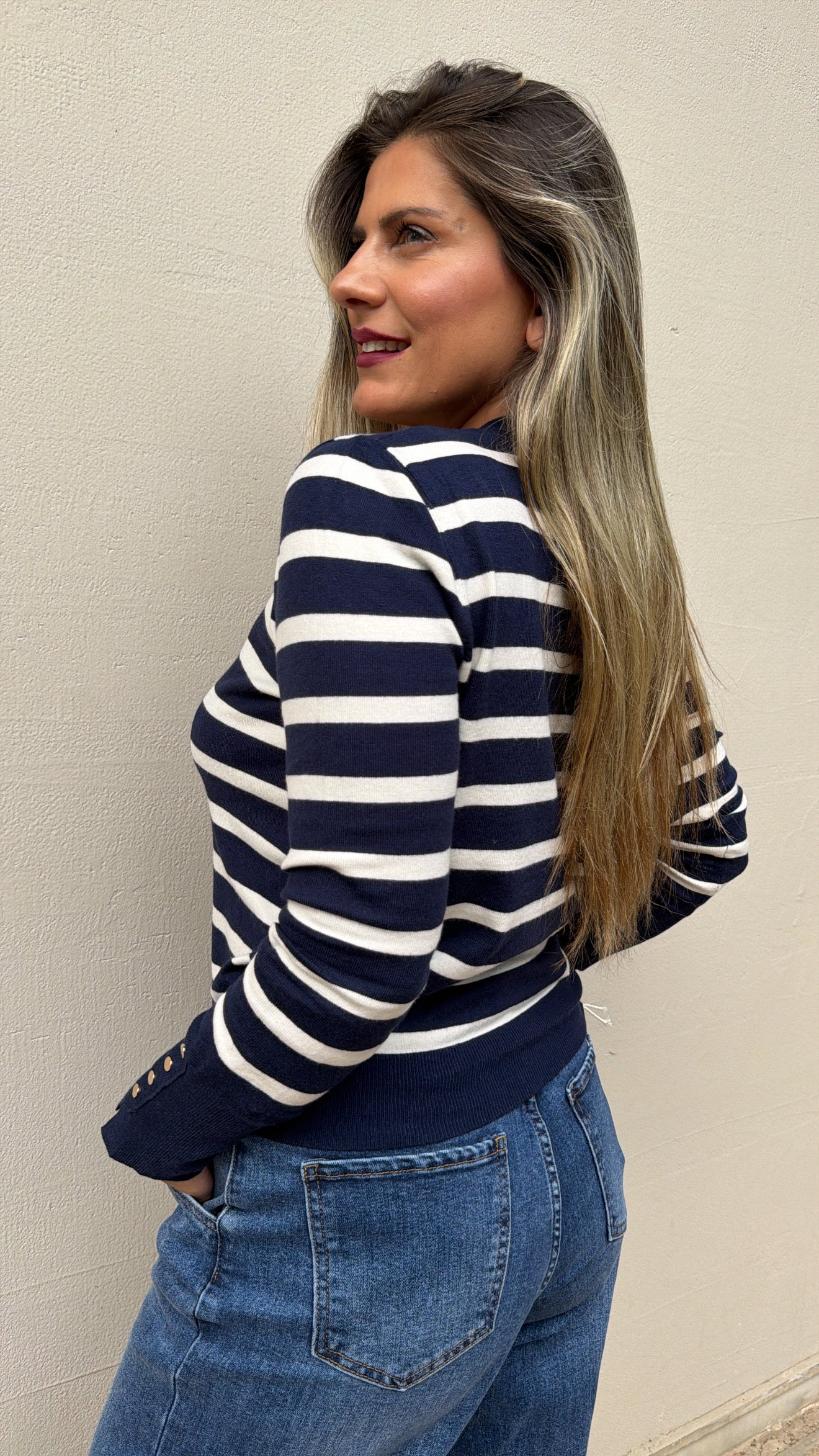 STRIPED KNIT BLUE CARDIGAN