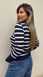 STRIPED KNIT BLUE CARDIGAN