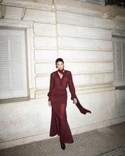 BURGUNDY POLKA DOTS MAXI SKIRT 