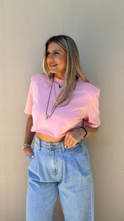 PINK COTTON CROP TOP WITH SHOULDER
