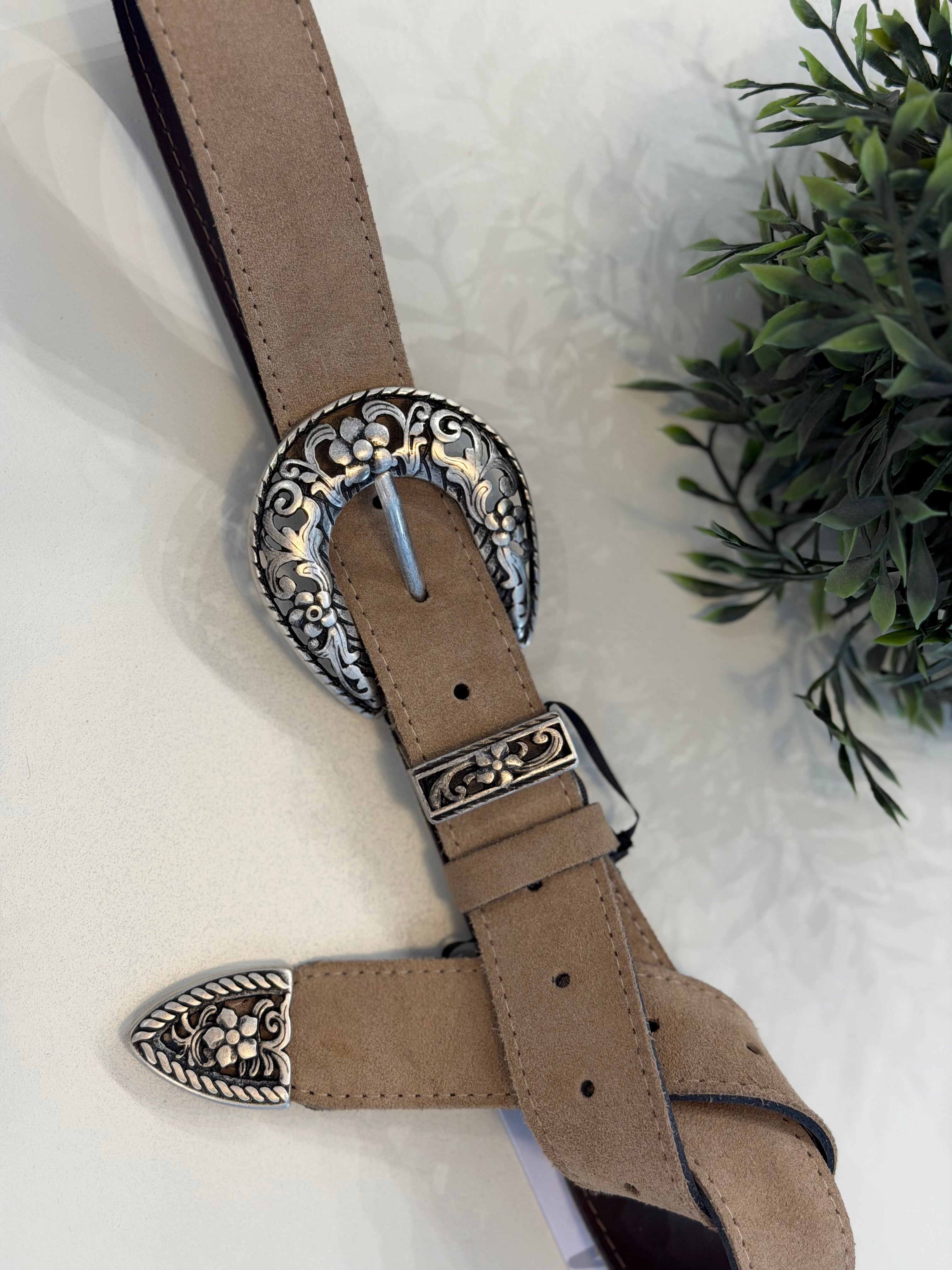 WESTERN BEIGE SUEDE LEATHER BELT