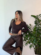CITY BROWN FAUX LEATHER PANTS