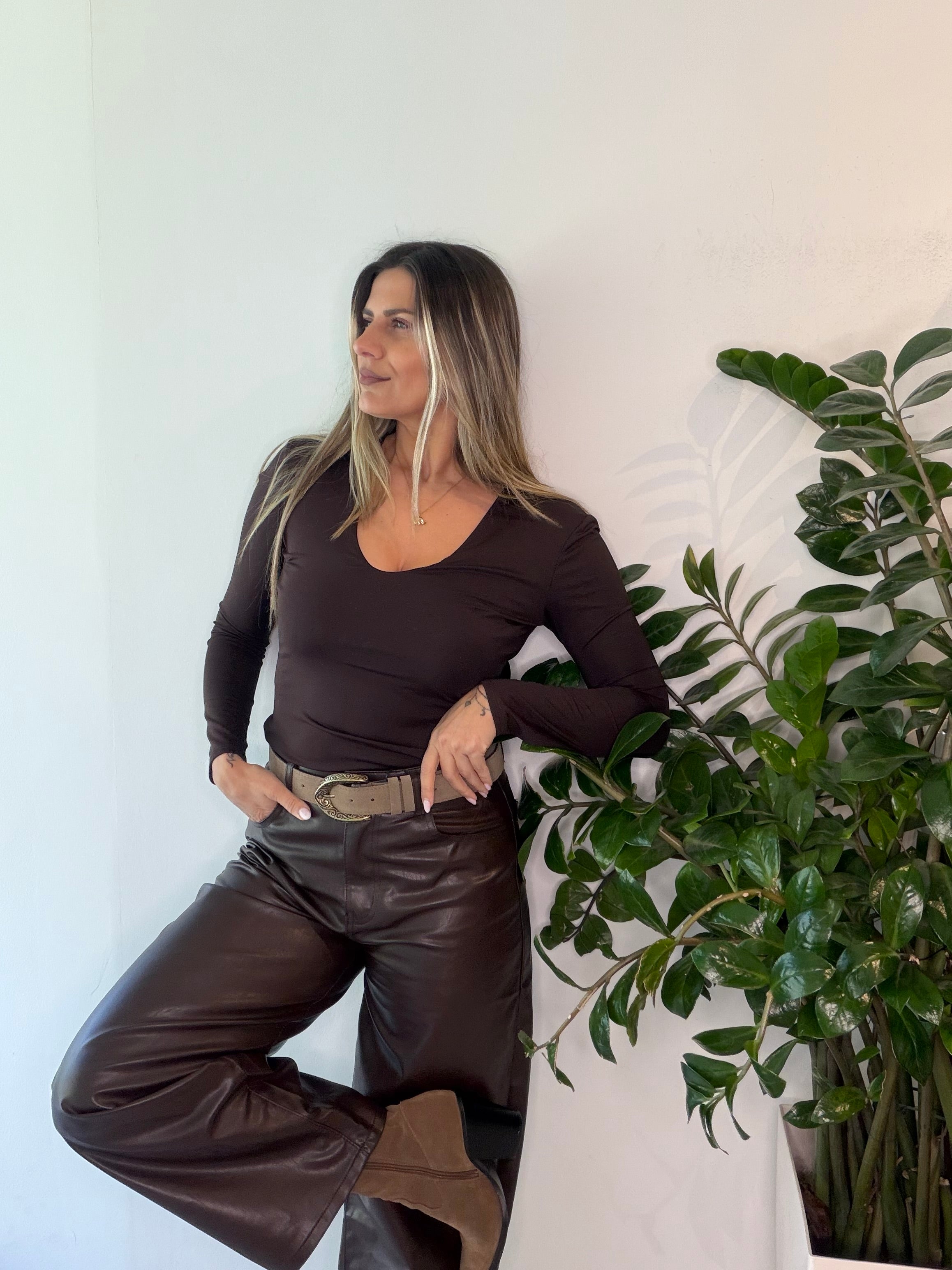 CITY BROWN FAUX LEATHER PANTS