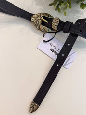 ROZE BRONZE ANTIQUE BLACK LEATHER BELT
