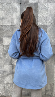 BLUE BELTED WRAP COAT