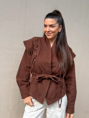 SIENNA WRAP CHOCOLATE DENIM JACKET
