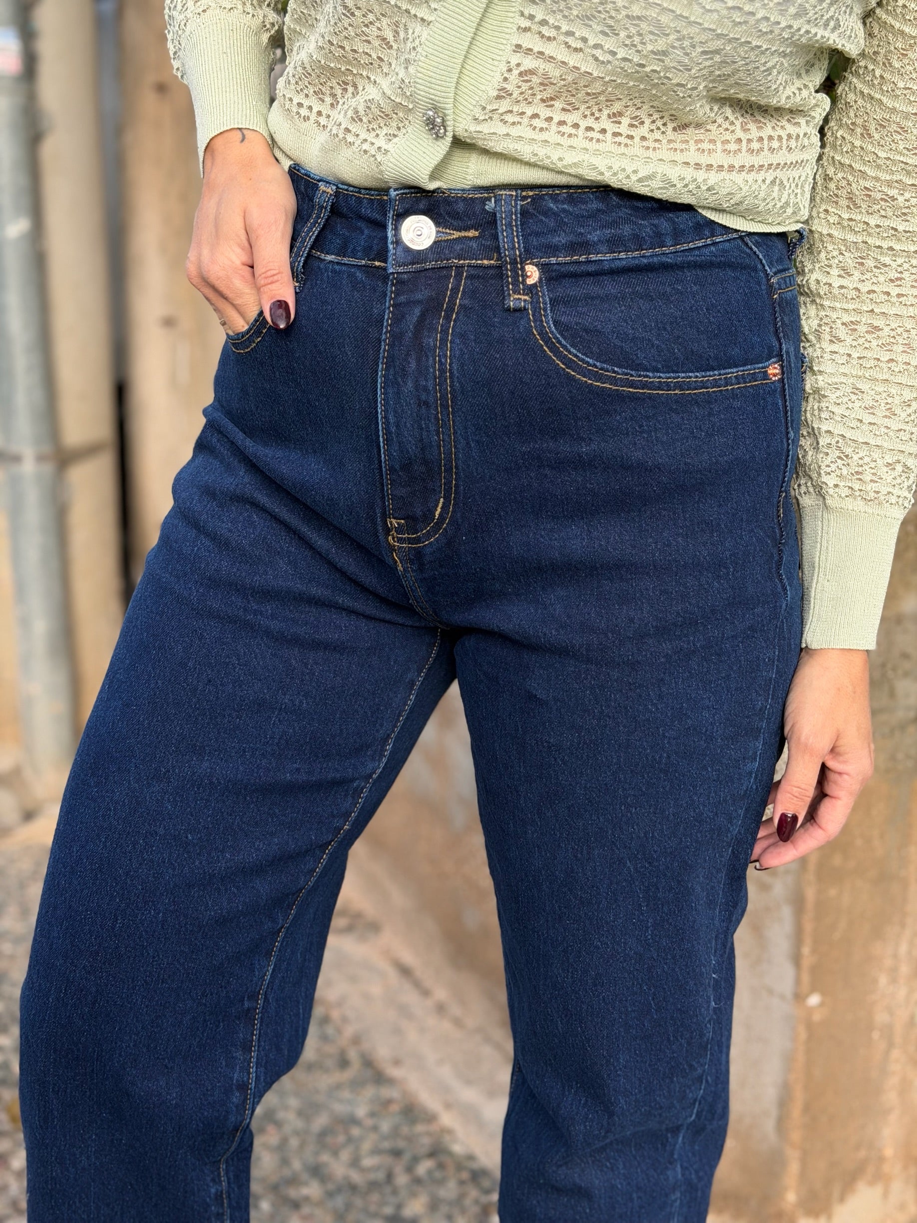 DEEP BLUE MOM FIT JEANS