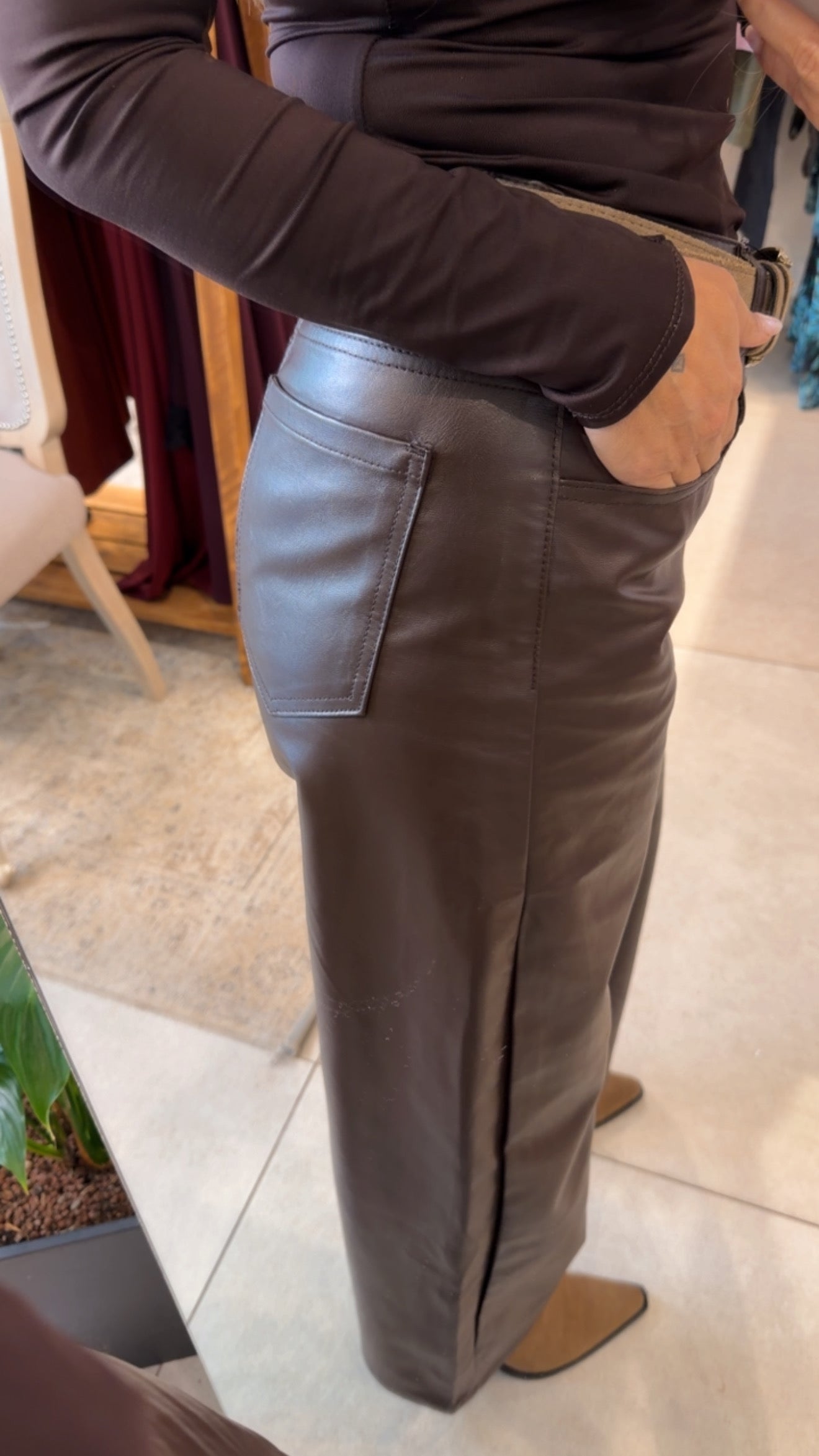 CITY BROWN FAUX LEATHER PANTS