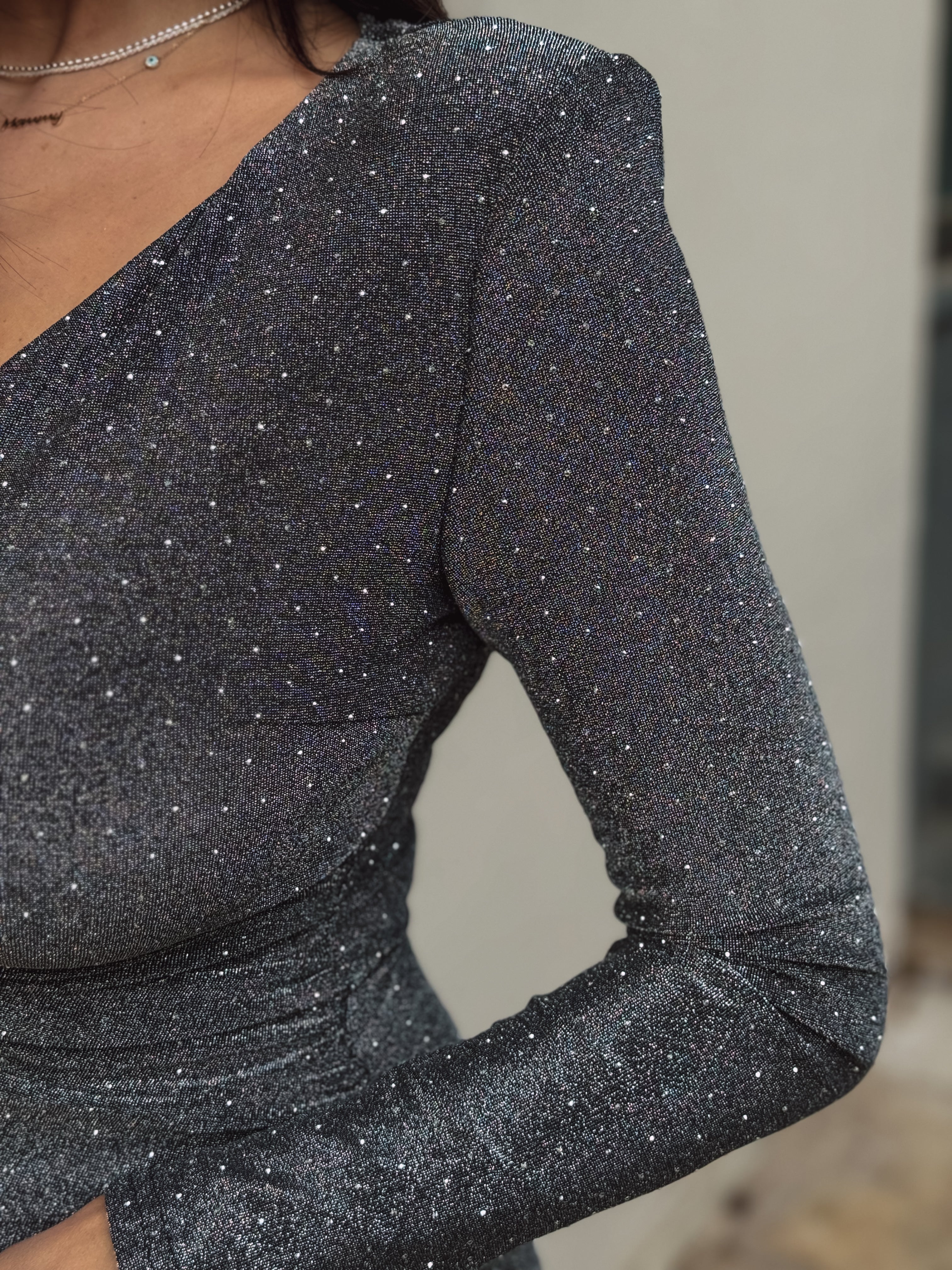 GLITZY MAXI SILVER DRESS