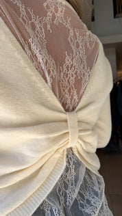 CREAM KNITTED TOP WITH BACK LACE DETAILS