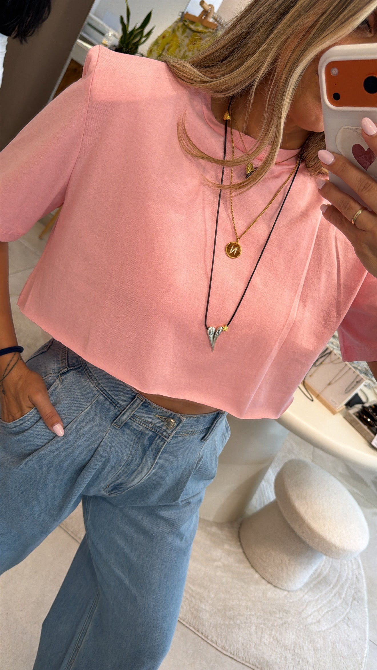 PINK COTTON CROP TOP WITH SHOULDER