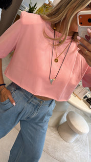 PINK COTTON CROP TOP WITH SHOULDER