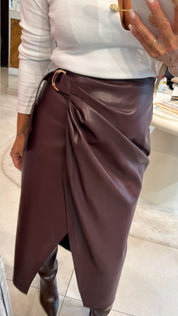 BURGUNDY WRAP MIDI SKIRT
