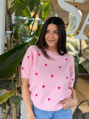 CANDY PINK HEART KNIT TOP