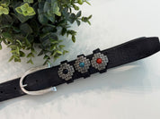 ETHNIC STONE BLACK LEATHER BELT