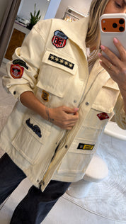 UTILITY DENIM PATCH JACKET  BEIGE