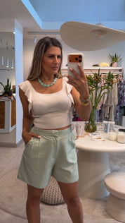 PLEATED MINT SHORTS