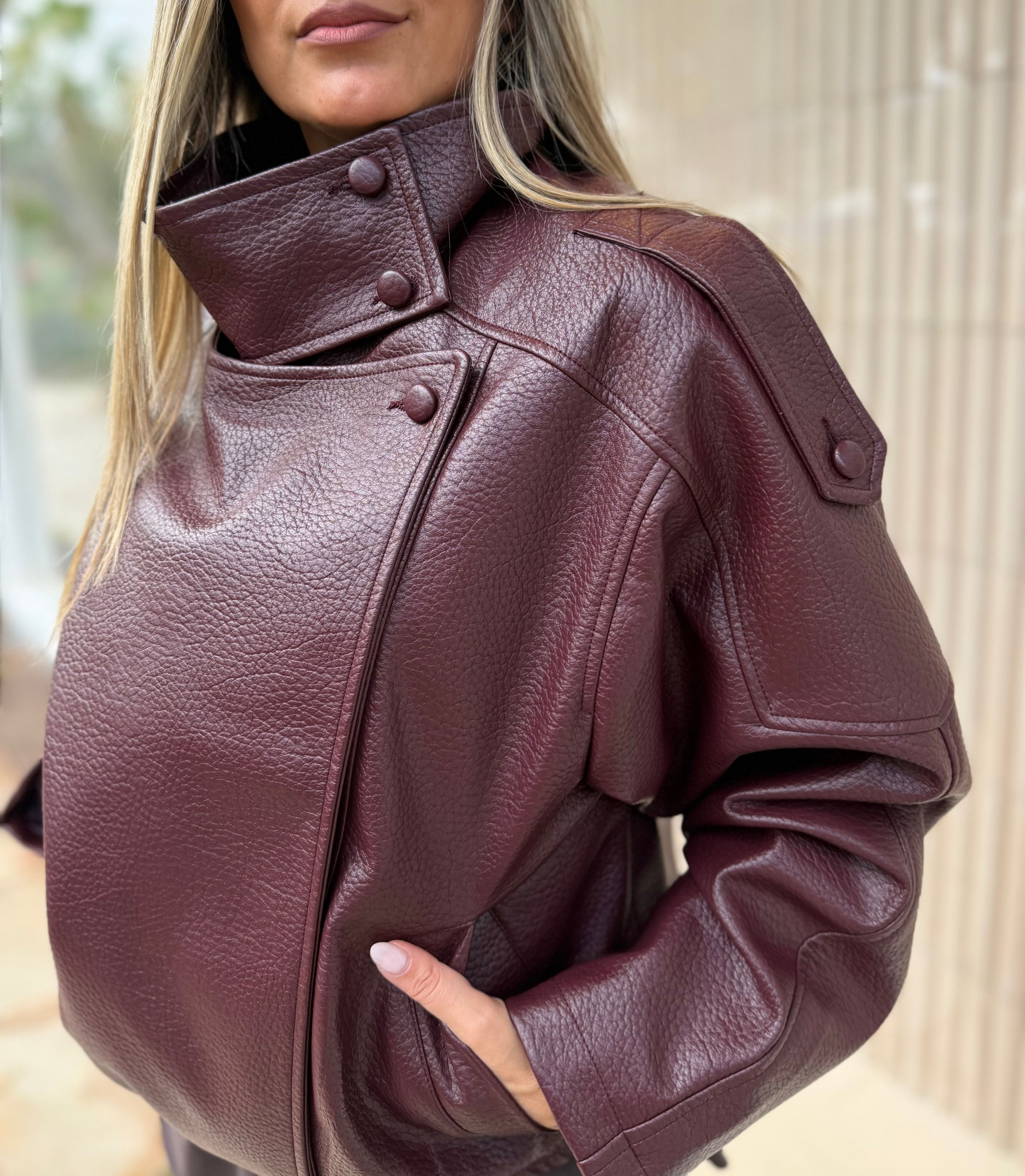 BURGUNDY OVERSIZED BOMBER JACKET