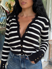 STRIPED KNIT BLACK CARDIGAN