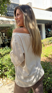 HERIN STATEMENT LONG SLEEVE TOP BEIGE