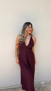 MAYA BACKLESS WINE MAXI DRESS