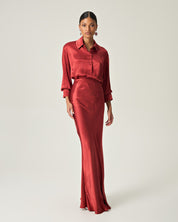 SCARLET SATIN GRACE MAXI SKIRT