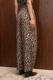 CHAKI BAMBI PRINT BARREL LEG PANTS