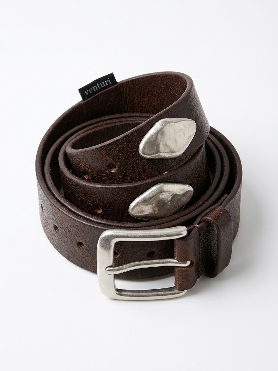 LEATHER BROWN BELT WITH SILVER STONES