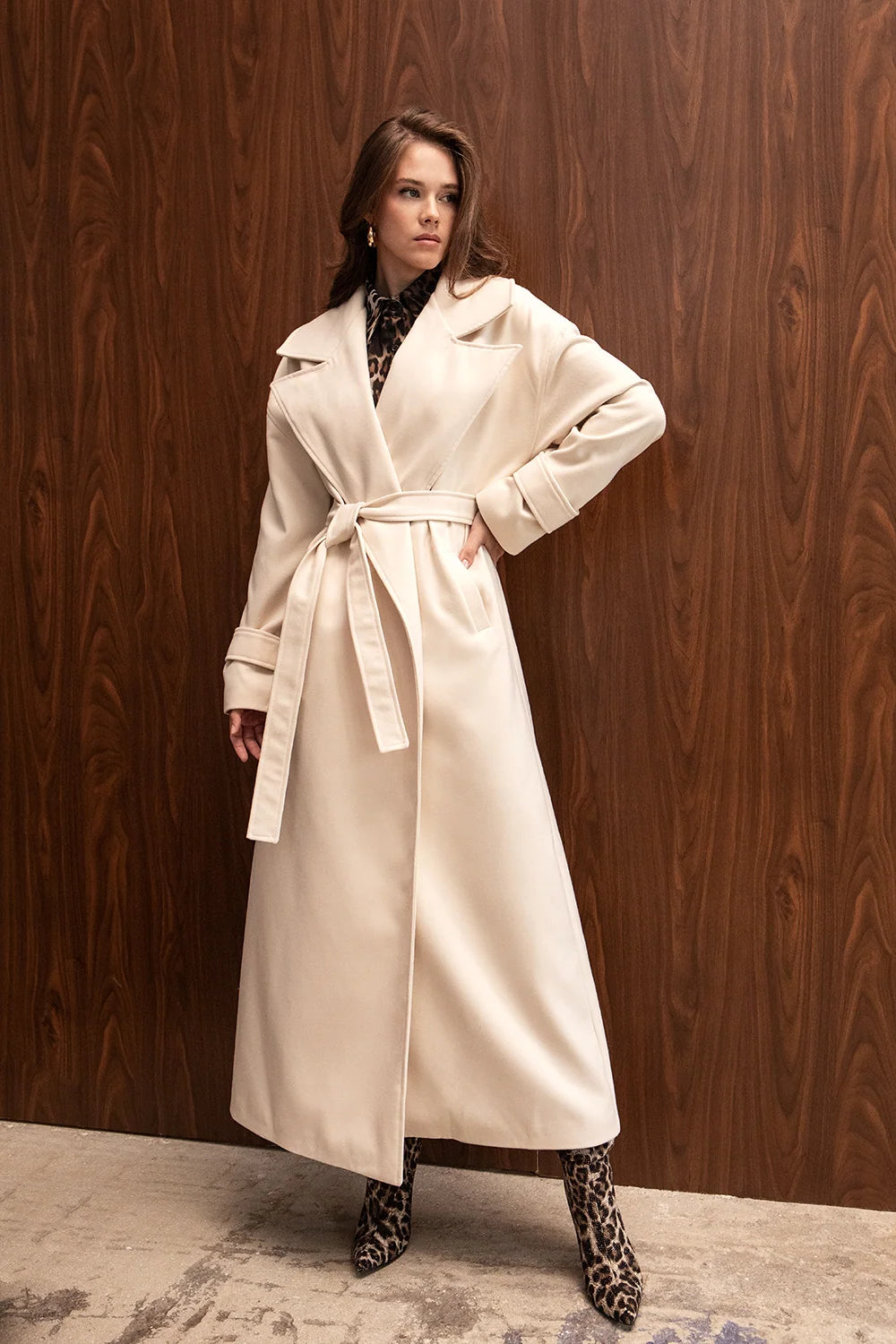 VANILLA OVERSIZED FULL LENGTH BELTED COAT