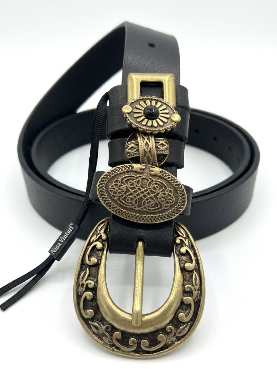 LEATHER BELT WITH VINTAGE BRONZE DETAILS