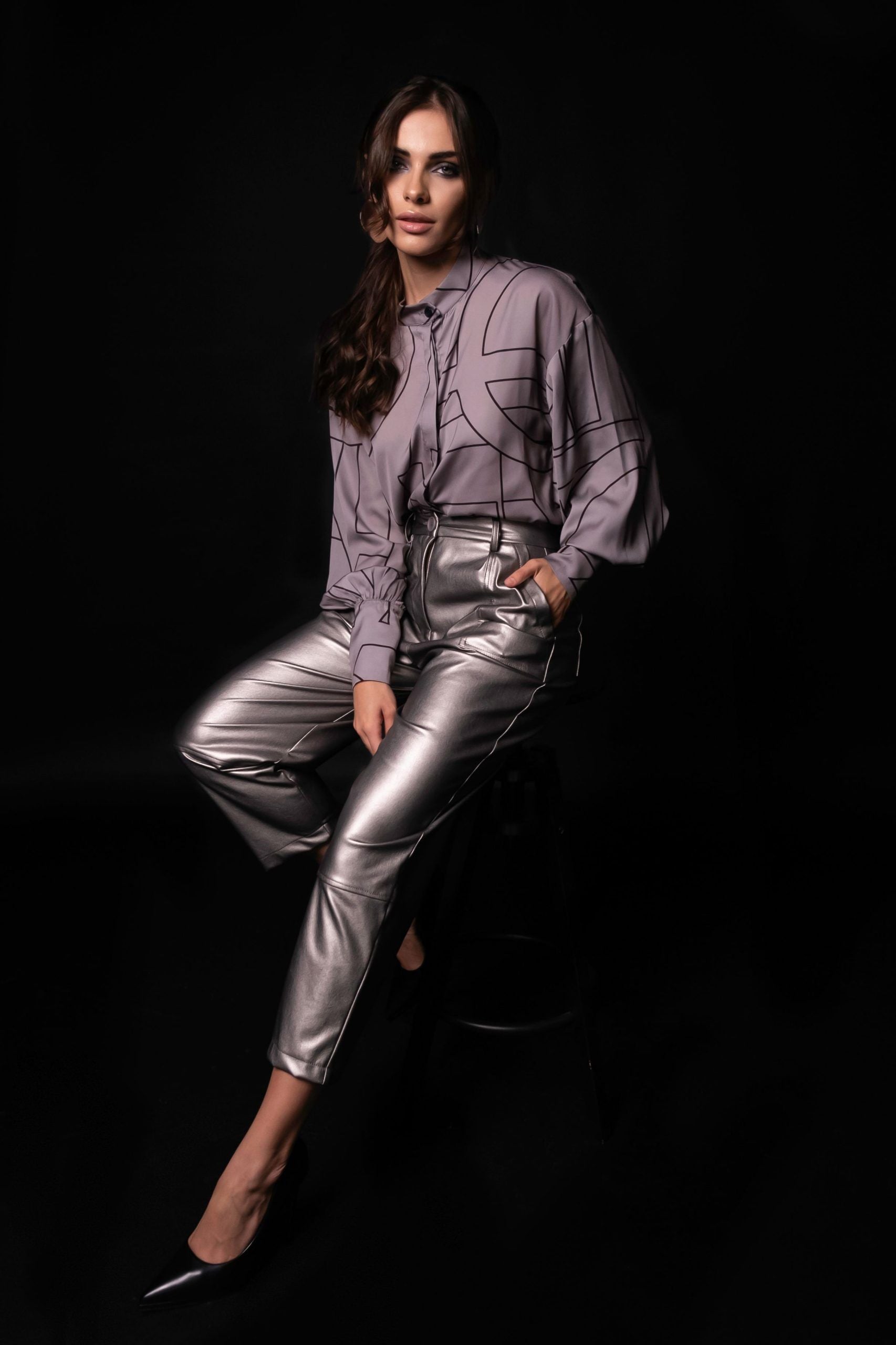 LAVEN SILVER ECO LEATHER PANTS 