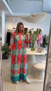 MEDITERRANEAN ESCAPE PRINTED KAFTAN DRESS
